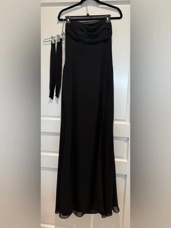 Azazie Saige A10 - Chiffon Elegant Black Strapless Evening Gown - Black - Picture 2 of 6